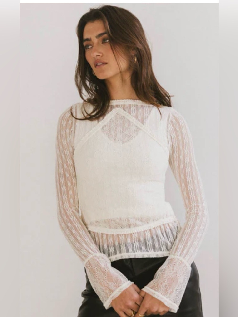 Bohme Sheer Lace Lienna  Women’s Top L Feminine Clean Girl Cottage Edwardian